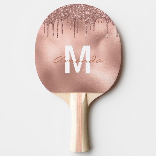 Raquette De Ping Pong Rose Parties scintillant or  Monogramme personnali (Devant)