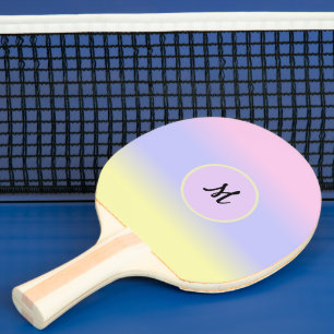 Raquette De Ping Pong Rose pastel, bleu et jaune avec monogramme