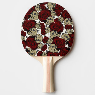 Raquette De Ping Pong Roses et crânes rouges Noir Floral Blanc gothique