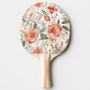 Raquette De Ping Pong Roses orange aquarelle botanique corail floral
