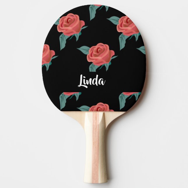 Raquette De Ping Pong Roses roses roses sur noir (Devant)