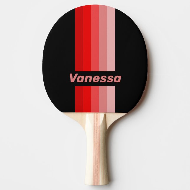 Raquette De Ping Pong Rouge Éclair Rayé avec Nom (Devant)