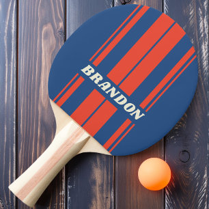 Raquette De Ping Pong Rouge et Bleu Rétro - Bandes sur planche double av