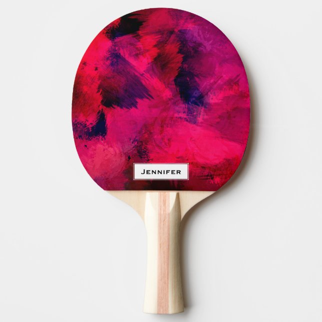Raquette De Ping Pong Rouge foncé et violet Gras & Abstrait moderne (Devant)