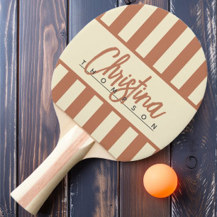 Raquette De Ping Pong Rouge Pâle Rayures Polo Milieu du Siècle Nom