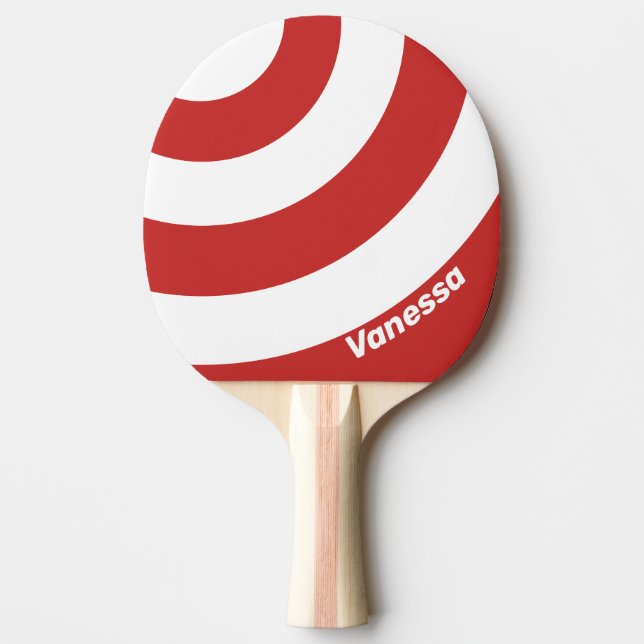 Raquette De Ping Pong Rouge Rétro Trois Cercles Rayure avec Nom (Devant)