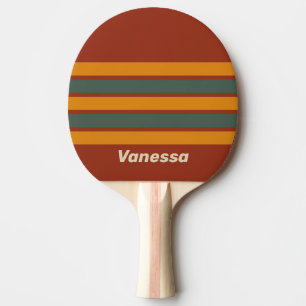 Raquette De Ping Pong Rouille Orange Rétro à Travers les Rayures avec No