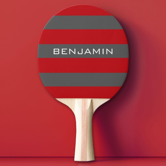 Raquette De Ping Pong Rugby rouge et gris avec nom personnalisé (Custom Ping Pong Paddle)