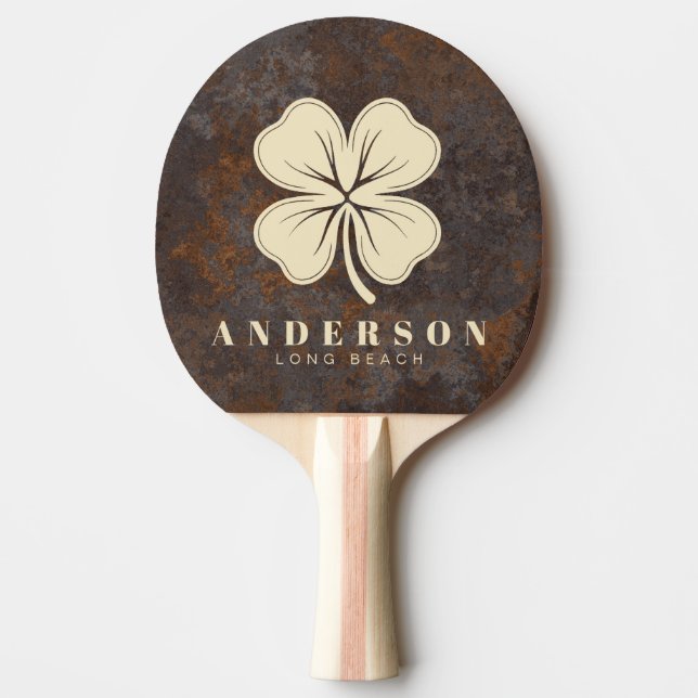 Raquette De Ping Pong Rusted Metal Sheet Four Leaf Clover with Name (Devant)