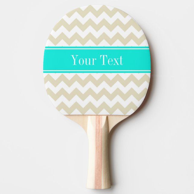 Raquette De Ping Pong Sable Beige Blanc Chevron clair Aqua Nom Monogramm (Devant)