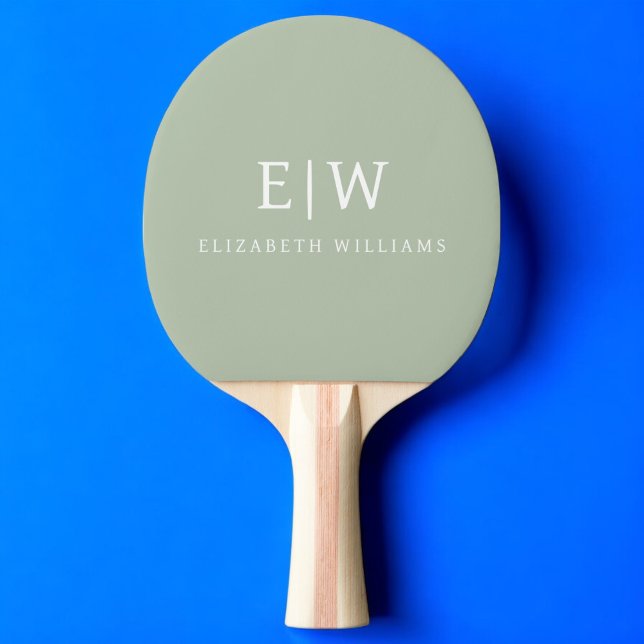 Raquette De Ping Pong Sage Green Professionnel Simple Monogramme Minimal (Créateur téléchargé)