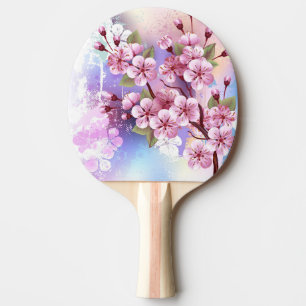 Raquette De Ping Pong Sakura rose sur la peinture Arrière - plan
