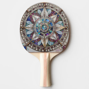Raquette De Ping Pong Saphirs roses et bleus Diamants Perles Mandala
