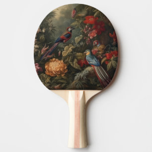 Raquette De Ping Pong Scène botanique vintage oiseaux fleurs au paradis