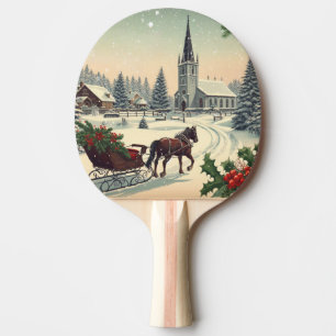 Raquette De Ping Pong Scène de Noël classique/Vintage