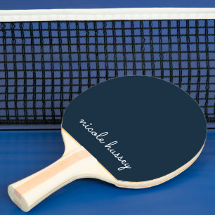 Raquette De Ping Pong Script bleu marine   Moderne Monogramme élégant