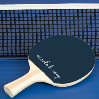 Raquette De Ping Pong Script bleu marine | Moderne Monogramme élégant