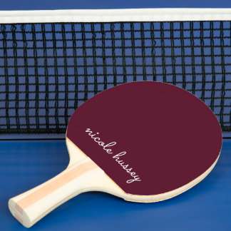 Raquette De Ping Pong Script Bourgogne | Monogramme moderne élégant
