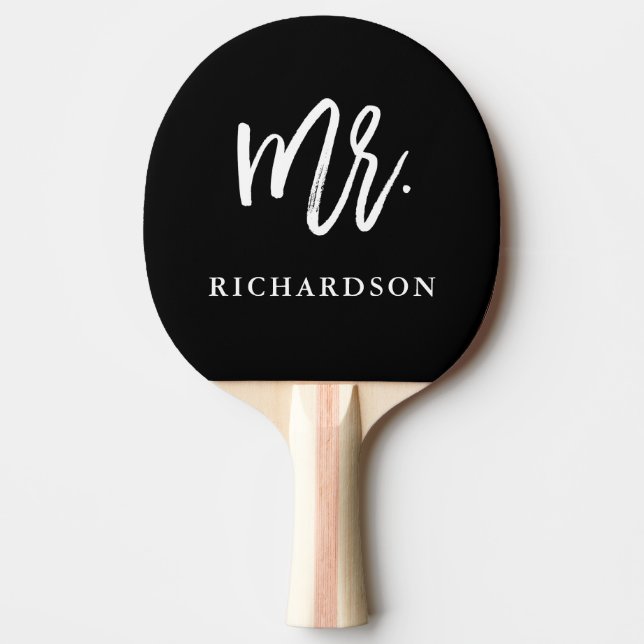 Raquette De Ping Pong Script de brosse moderne noir | M. (Devant)