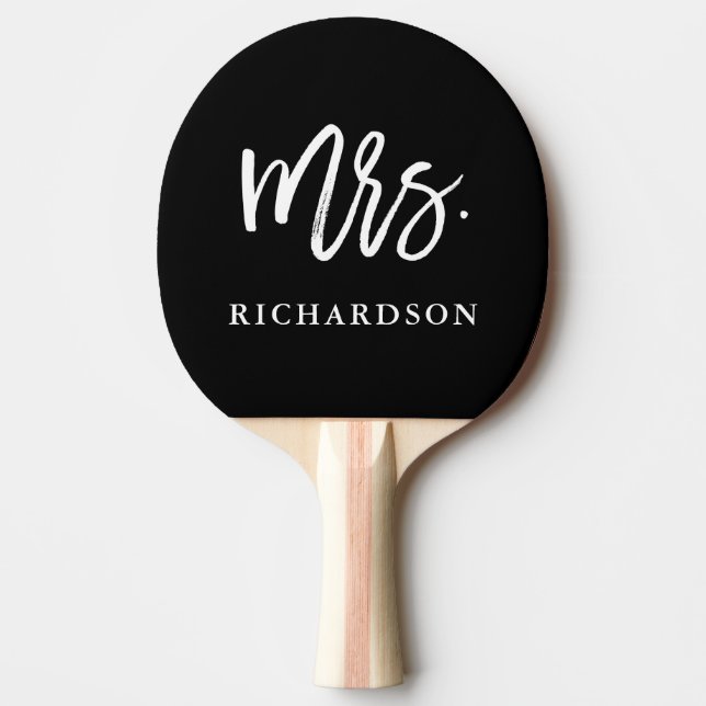 Raquette De Ping Pong Script de brosse moderne noir | Mme (Devant)