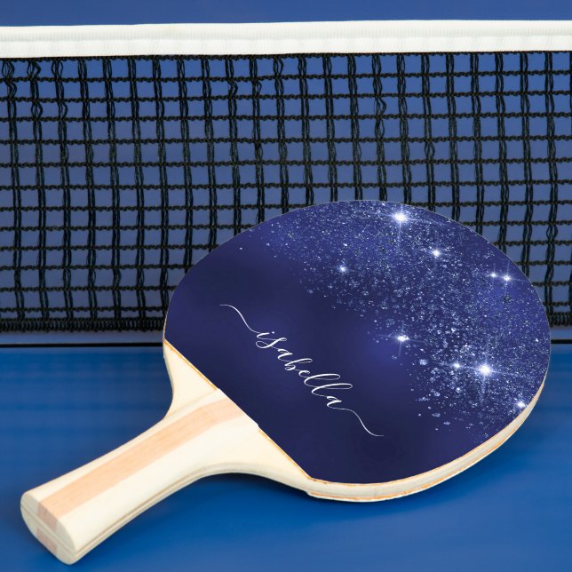 Raquette De Ping Pong Script de nom de parties scintillant bleu marine (Insitu)