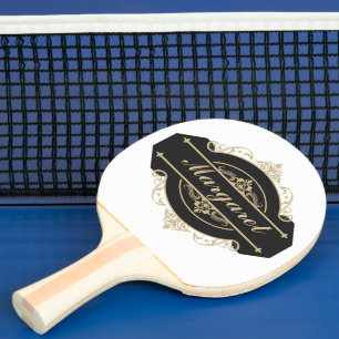 Raquette De Ping Pong Script Moderne Golden, Noir Et Blanc Personnalisé
