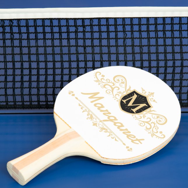 Raquette De Ping Pong Script moderne noir et blanc personnalisé (Insitu)