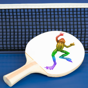 Raquette De Ping Pong Sculpture de grenouille aux couleurs de l'arc-en-c