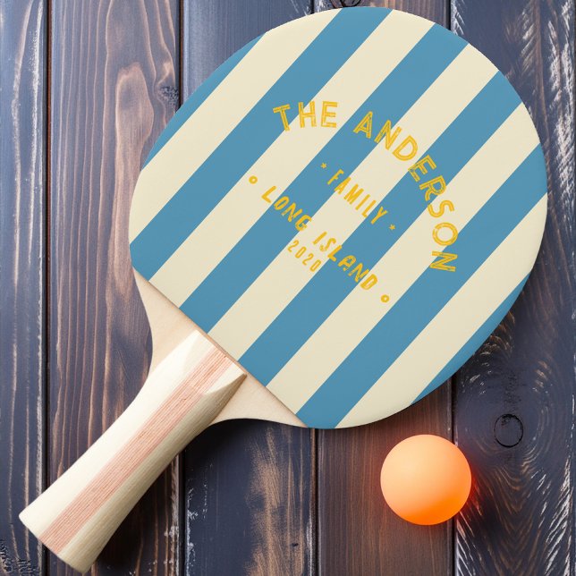 Raquette De Ping Pong Seaside Aqua Splash Rayures & Nom de la famille (Créateur téléchargé)