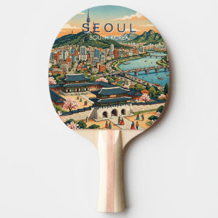 Raquette De Ping Pong Séoul Corée du Sud Voyage Art Vintage