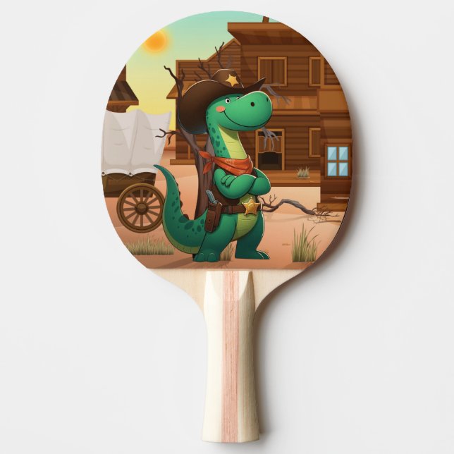 Raquette De Ping Pong Shérif de dinosaure mignon/cowboy (Devant)