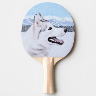 Raquette De Ping Pong Sibérie Husky (argent et blanc) Peinture Chien Art