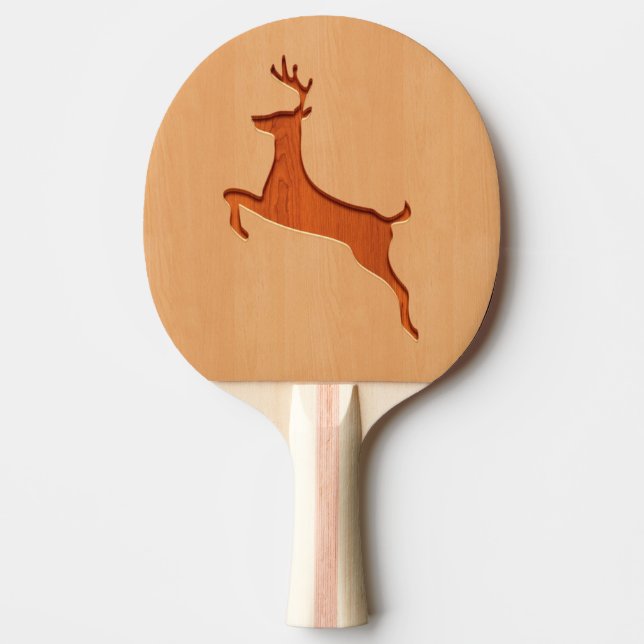 Raquette De Ping Pong Silhouette de cerf gravée sur bois (Devant)