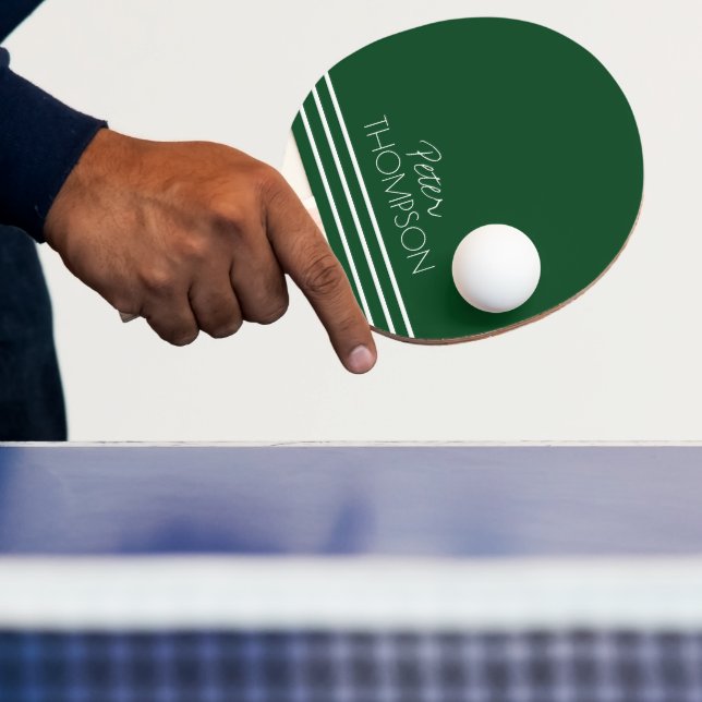 Raquette De Ping Pong Simple 3 bandes et nom sur vert foncé (Insitu)