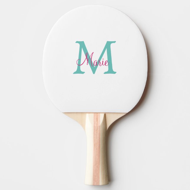 Raquette De Ping Pong simple minimal ajouter nom monogramme vert rose bl (Devant)