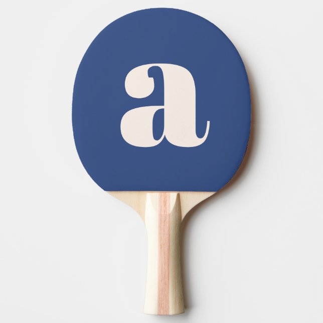 Raquette De Ping Pong Simple Moderne Bleu Gras Rétro Monogramme Initiale (Devant)