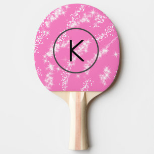 Raquette De Ping Pong simple monogramme blanc minimaliste paillettes ros