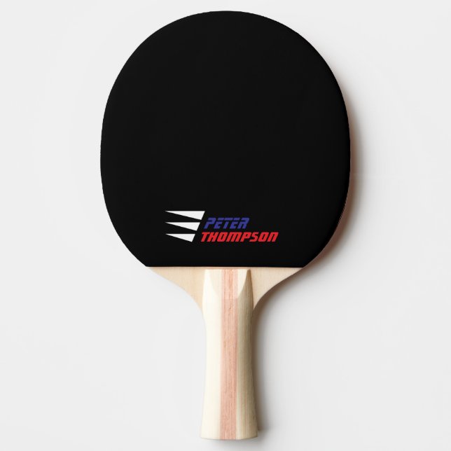 Raquette De Ping Pong Simple nom rouge et bleu sur fond noir (Devant)