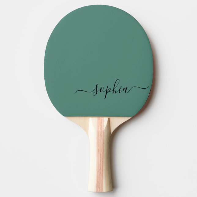 Raquette De Ping Pong Simple vert moderne Script Monogramme Nom (Devant)