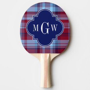 Raquette De Ping Pong "Sky Blue Navy Burgundy Preppy Madras