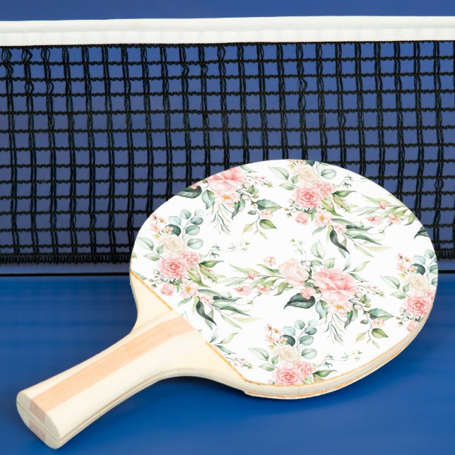 Raquette De Ping Pong Soft Pastel Rose Rose Flower Motif (Insitu)