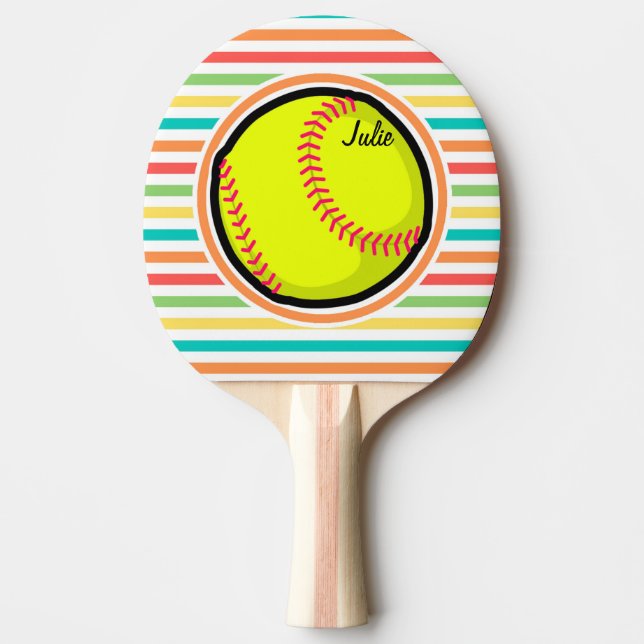 Raquette De Ping Pong Softball ; Bright Rainbow Stripes (Devant)