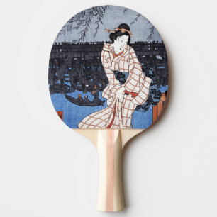 Raquette De Ping Pong Soir sur la rivière par Utagawa Hiroshige