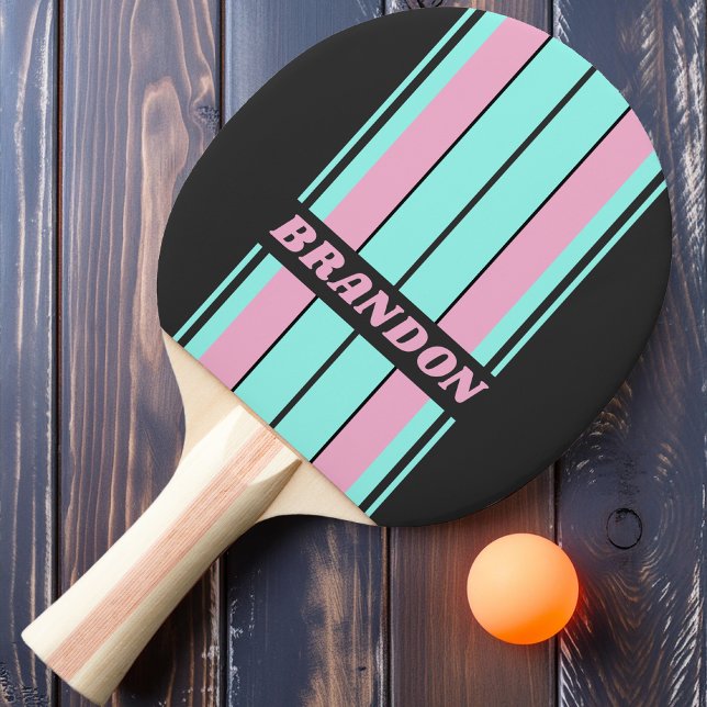 Raquette De Ping Pong Soirée Rétro Planche Prism Rayures avec Nom (Créateur téléchargé)