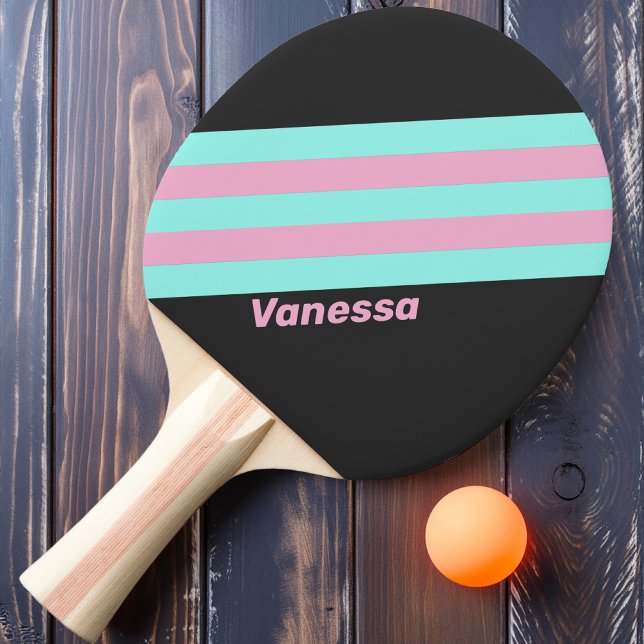 Raquette De Ping Pong Soirée Rétro Prism Rayures avec Nom (Créateur téléchargé)