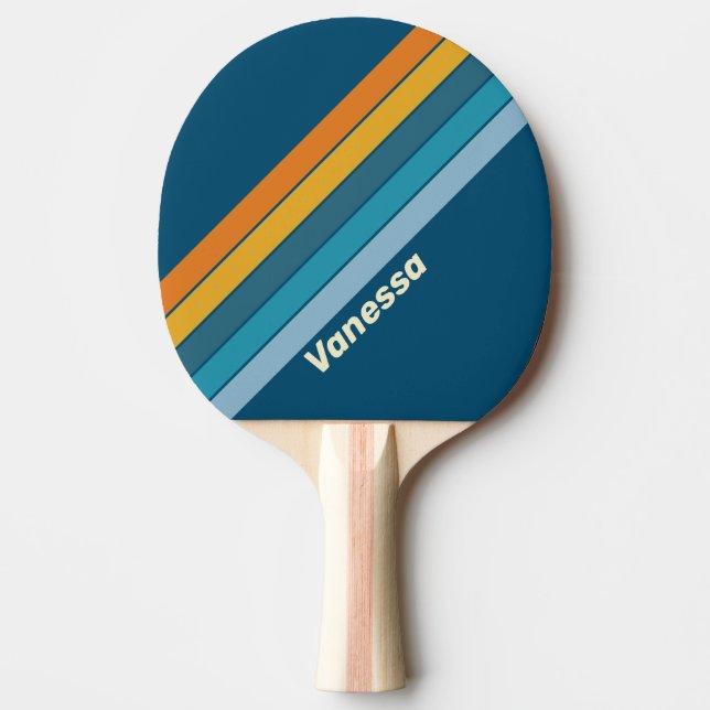 Raquette De Ping Pong Soleil bleu rayé avec nom (Devant)