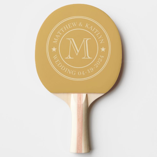 Raquette De Ping Pong Soleil levant sur le sable Monogramme de mariage É (Devant)