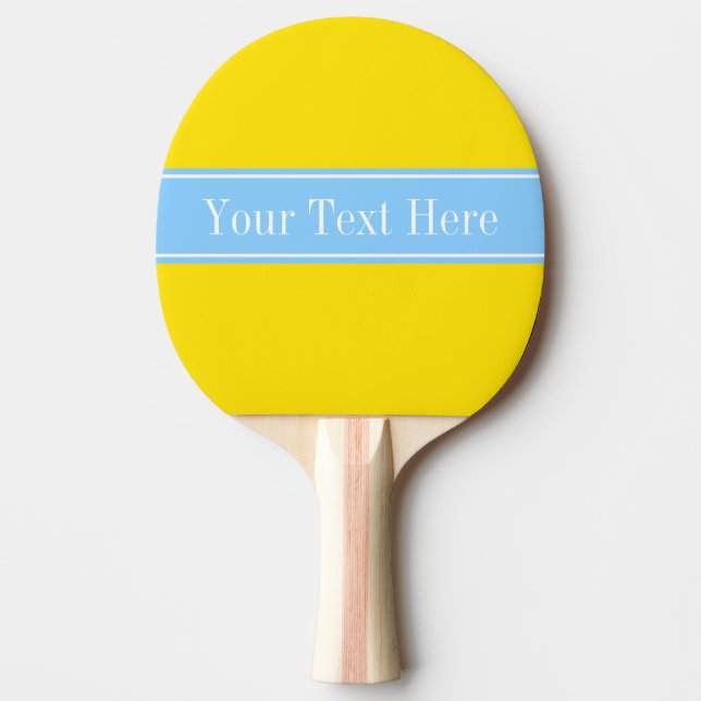 Raquette De Ping Pong Solid Yellow, Sky Blue Ribbon Nom Monogram (Devant)