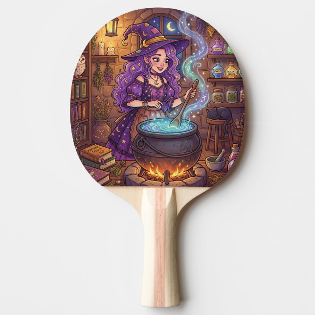 Raquette De Ping Pong Sorcière de dessin animé faisant une potion d'amou (Devant)