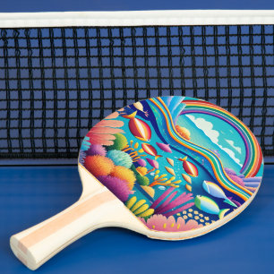 Raquette De Ping Pong Sous l'eau colorée sous l'arc en ciel